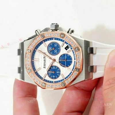 Fake Audemars Pigue Offshore 37mm Watches White Rubber Rose Gold Bezel
